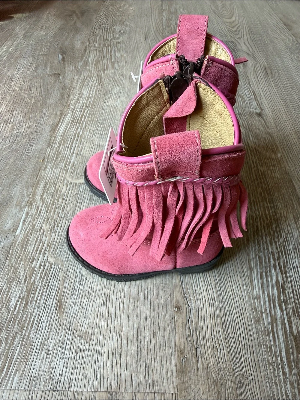 Girls Pink Suede Fringe Boots with Easy Side Zip